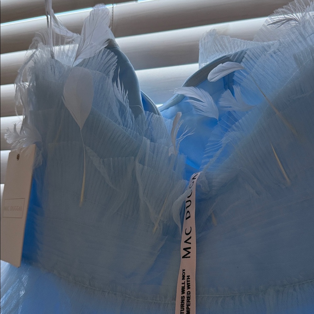 Mac Duggal Blue Feathered Strapless Tulle Fit and Flare Dress #20529 - 12 - Picture 4 of 6